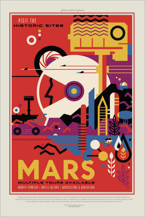 Poster Retro Space Travel, Mars