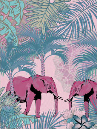 Poster Pink elephants in the jungle