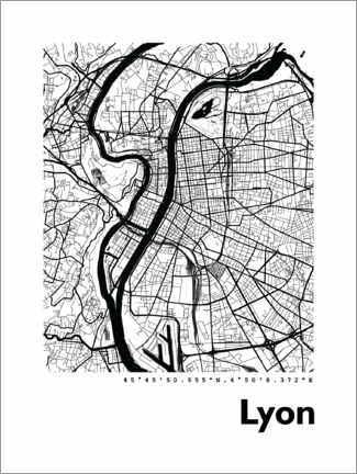 Foam board print  City map of Lyon - 44spaces