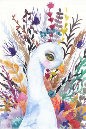 Poster Peacock with flowers