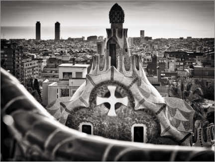 Canvas print  Park Guell in front of the Barcelona skyline - Alexander Voss