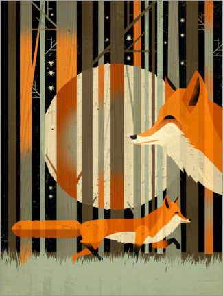 Wood print  Midnight Foxes - Dieter Braun