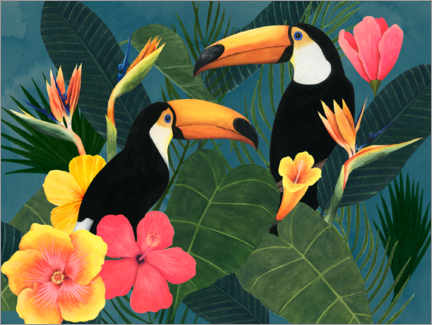 Poster  Toucans in the tropical sea of flowers - Grace Popp