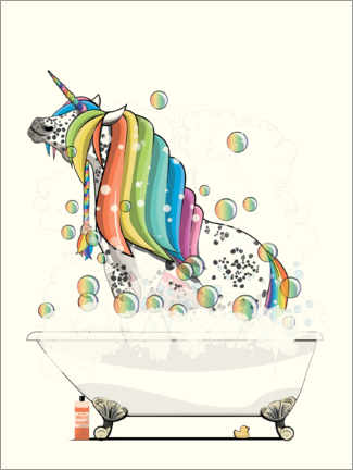 Poster Unicorn in the Bath, Rainbow Hair