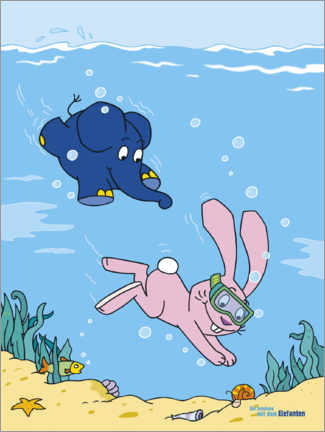 Poster  Elephant and rabbit under water