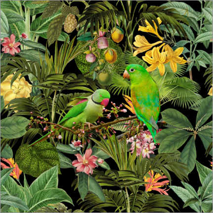 Aluminium print  Green Parakeets Jungle Paradise - Andrea Haase