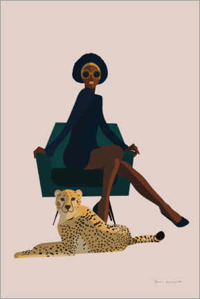 Poster  Afro woman and her cheetah - Omar Escalante