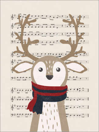 Wood print  Christmas music deer - Olga Telnova