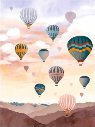 Canvas print  Hot air balloons in the sky - Goed Blauw