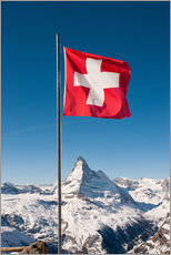 Gallery print  Matterhorn with swiss flag. Zermatt, Switzerland. - Peter Wey