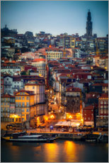 Poster Porto in the evening, Portugal
