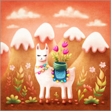 Poster Llama with flowers