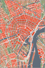 Poster  Colourful city map of Amsterdam - PlanosUrbanos