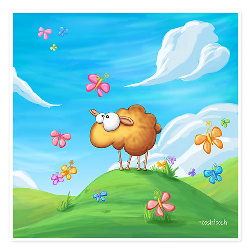 Poster Sheep with butterflies