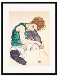 Framed art print  Seated woman with bent knee - Egon Schiele