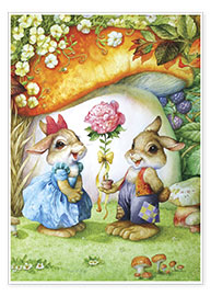 Poster Rabbits and rose