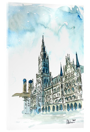 Acrylic print  Munich City Hall Aquarell - M. Bleichner