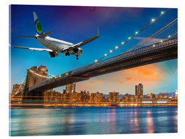 Acrylic print  Aircraft flying over Brooklyn Bridge in New York