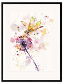 Framed art print  Dragonfly & dandelion - Sillier Than Sally