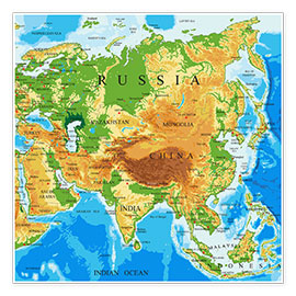 Poster  Asien - Topographic Map