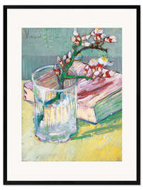 Framed art print  Flowering almond branch in a glass with a book - Vincent van Gogh