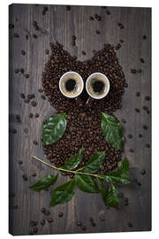 Canvas print  Coffee owl from beans, leaves and cups - Elena Schweitzer