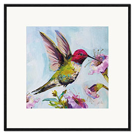 Framed art print  Hummingbird with hibiscus flowers I - Jeanette Vertentes