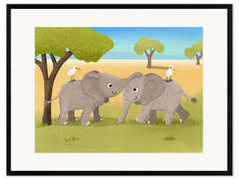 Framed art print  Elephant siblings - Julia Reyelt