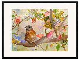 Framed art print  Bluebird on a blossoming branch - Ángeles M. Pomata